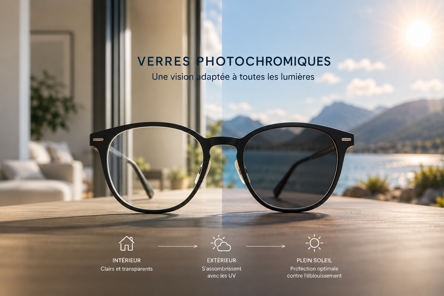 Fonctionnement des verres photochromiques et Transitions® selon la luminosité