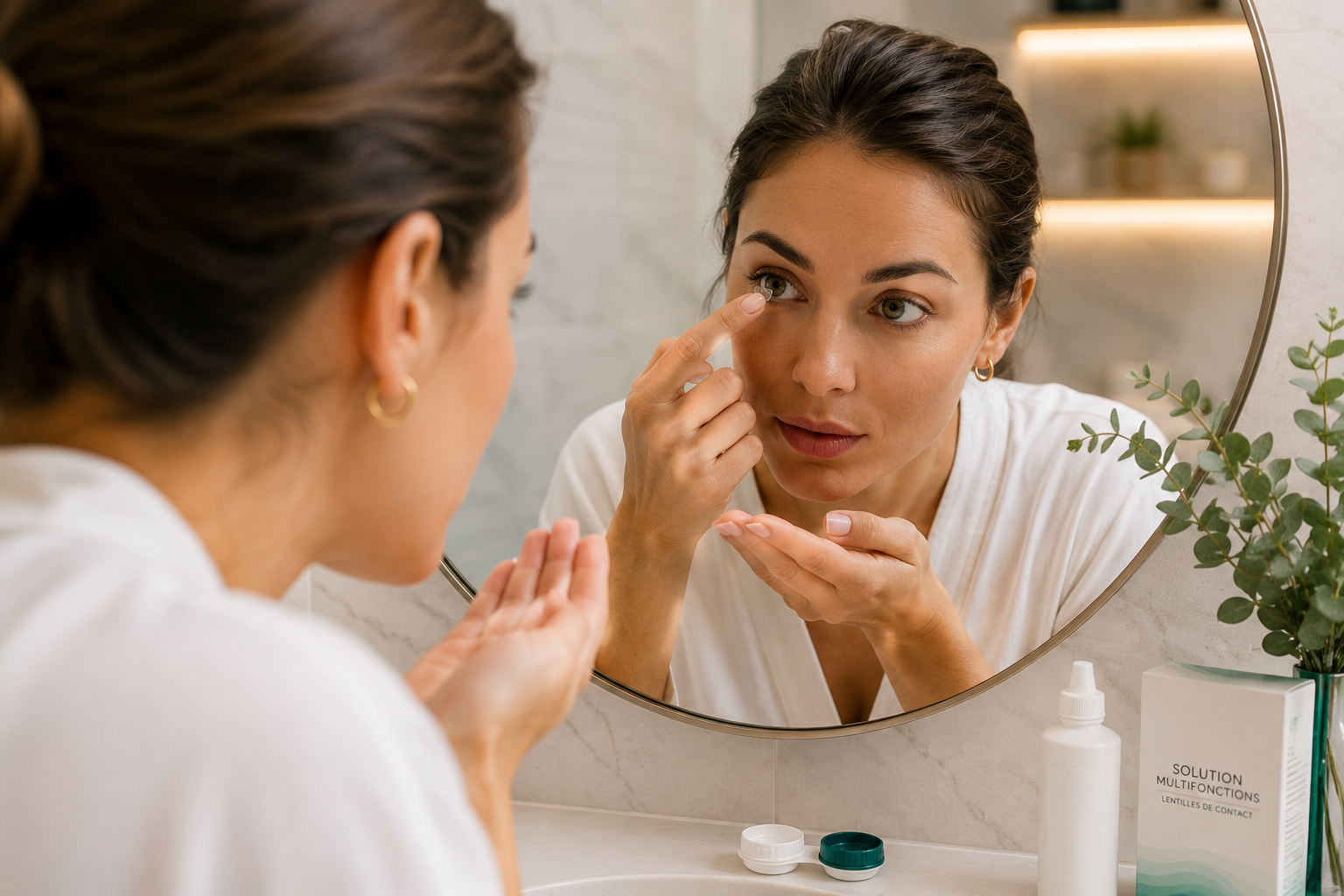 Personne retirant ses lentilles de contact selon les conseils de Maison Montgrand Optique à Marseille